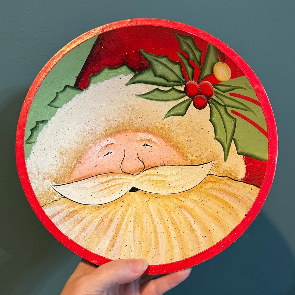 Beth Yarbrough Wood Hand Painted Santa Claus Bowl Christmas 10"